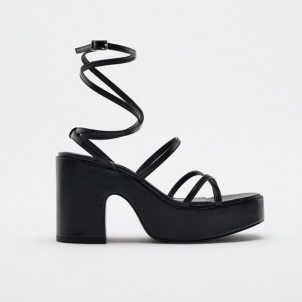 Zara black lace up platform sandals